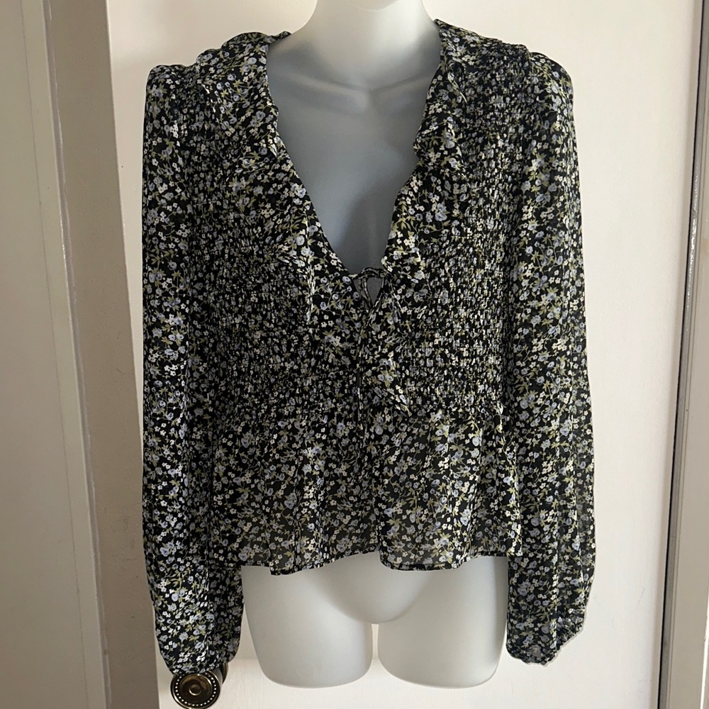 Astr Floral Print Blouse with Ruffle Detail